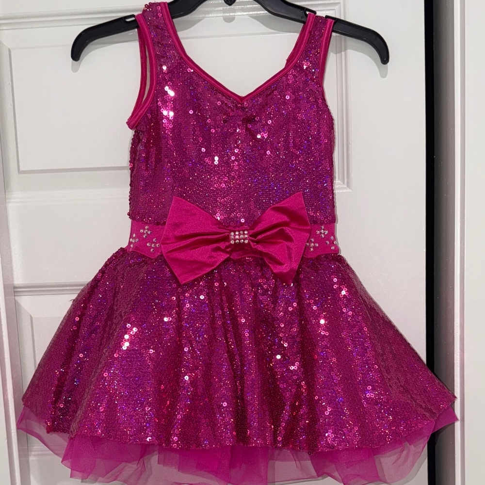Glittering Pink Dance Costume with Bow